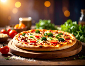 Pizza de tomate cherry y brócoli
