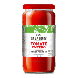 Tomate entero condimentado con albahaca, pimiento y ajo 750g.